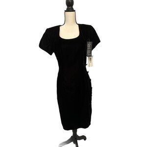 NWT Jessica Howard Black Dress Velvet Covered Buttons Down Side Scoop Neck 12